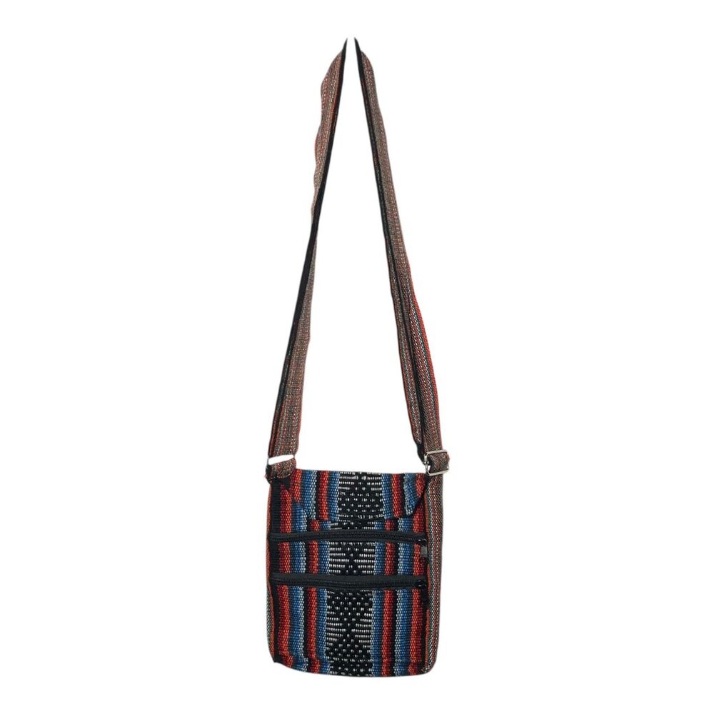 Southwestern Boho Crossbody Bag – Black Red Blue Woven Festival Sling Purse, Adj